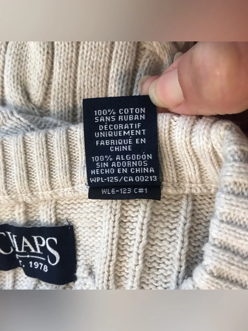 Vintage Ivory Chaps Cable Knit Sweater Mens XL Fits L Y2K Preppy 100% Cotton EUC